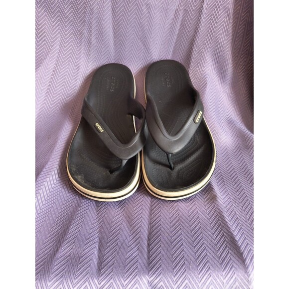 Crocs Iconic Comfort Black Flip Flop Slide On Sandals Women's 9 Men's 7 - Picture 1 of 8